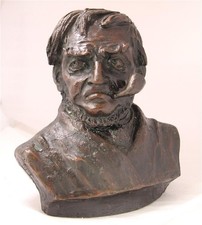Antique Large Bronze Bust Statue Portrait of Old Sailor w/Pipe 27 lb c.1890-1900 picture