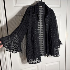Vintage Notations Sheer Burnout Windowpane Open Front Top Women 2X Black  Fairy picture