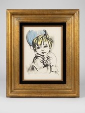 Hyacinthe Kuller Baron Signed Colored Lithograph Boy with Balloon Framed Art picture
