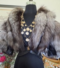 🦄RARE 🌼60's UNBRANDED Coyote🐺Fox FUR and LEATHER Cropped Jacket 🌠  AMAZING picture