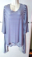 WOMEN'S CHICO'S TRAVELERS BLUE & WHITE STRIPED 3/4 SLEEVE  HI LO SLINKY TOP 2 L picture