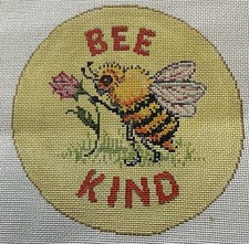 “Bee Kind” Handpainted Needlepoint 18 ct Canvas  (6.25” in diameter) picture