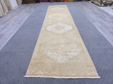 Vintage Neutral Oushak Runner 3x12 Hand Knotted Wool Neutral Cream Grey Long Rug picture