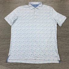 Johnnie O Featherweight Polo Shirt Large White Blue AOP Performance Golfer Print picture