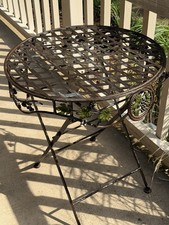 Vintage Patio Table   Rustic Rare Antique Wrought Iron Grape Motif picture