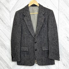 VTG Harris Tweed Blazer Sport Coat Jacket Mens 36 Short Gray Herringbone Wool picture