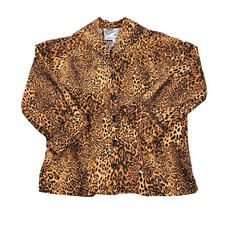Vivien of Holloway Leopard Print Cotton Button Down Shirt Made in London Sz 14 picture
