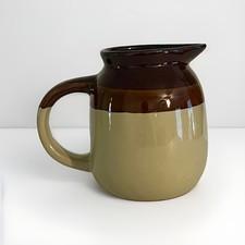 FREE SHIPPING Vintage Stoneware Pottery Pitcher Two Tone Brown 5