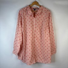 Roaman's Button Up Shirt Women 32W Peach Red Polka Dot Long Sleeve Tunic picture