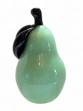 Vintage Vetri Murano Green Pear Hand Blown Art Glass Fruit Italy Label picture