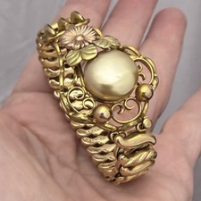 Vintage Carmen Sweetheart Bracelet DFB Co Faux Pearl Rose Gold Filled Expansion picture
