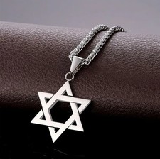 Silver Star of David Necklace Jewish Hexagram Pendant Stainless Steel Unisex picture