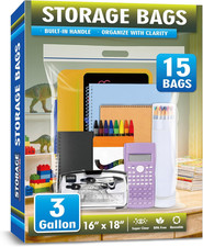 3 Gallon Extra Large Zipper Bag, 16” X 18” Clear Plastic Zip Bag with Handle for picture