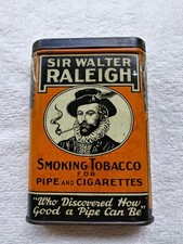 *SIR WALTER RALEIGH VERTICAL TOBACCO TIN.   old (orange version) LOOK picture