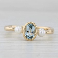 0.76 Ct Oval Cut Natural Aquamarine  Wedding Ring 14K  Yellow Gold picture