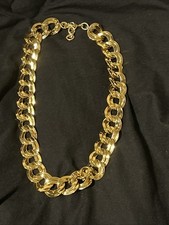 Vintage Signed Monet Heavy 22k Gold Plated Triple Interlocking Necklace 134g 20” picture