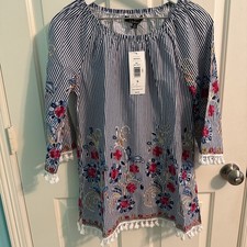 Calessa Brand Blouse  Tunic With Vibrant Colorful Embroidery NWT picture