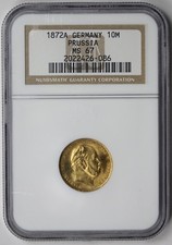 1872-A Germany Prussia 10 Mark Gold Wilhelm I NGC MS 67 picture
