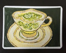 ACEO Original OOAK EmeraldTea Cup 2.5x3.5 On Paper By Amy A (Roguish ArtLab) picture