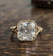 IGI 3CT Asscher Cut E/VS Lab Grown Diamond Bezel Engagement Ring 14k Yellow Gold picture