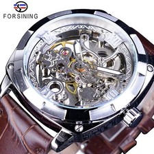 Forsining Mens Skeleton Mechanical Waterproof Luxury Watch Leather Gift Idea picture