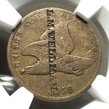 1858-LL Flying Eagle Cent NGC F12 Brunk-W-374 Counterstamp - L.M. Wellman picture