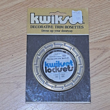Vtg 70s 80s Kwikset Greek Key Door Lock Rosette Antique Brass Finish 283 US5 picture