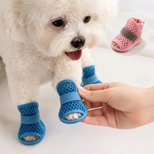 4Pcs Cute Mesh Dog Shoes Non-slip Elastic Strap Cooling Dog Boots Soft-sole usa picture