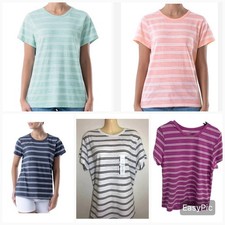 Time And Tru Mint Woman's Striped Relaxed Fit Slub Crew Tee NWT *B2,4 picture