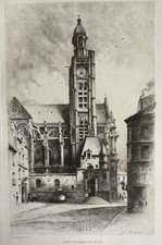 Krieger engraving eau forte etching Church Saint Étienne Du Mont Paris picture