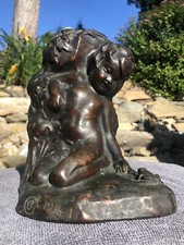 Antique Armor Bronze NY 1914 S. Morani Art Child Cherub Frog 1 Bookend Sculpture picture