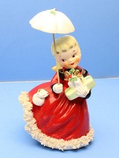 Vintage 1956 Napco Christmas Shopper Girl Spaghetti Figurine w/Umbrella Parasol picture