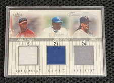 2004 Fleer Classic Clippings Jersey Rack Triple Silver Pujols Sosa Ramirez  /50 picture