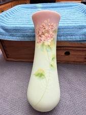 Fenton Lotus Mist Green Pink Burmese Hand Painted Lilacs Vase  picture