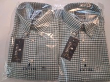 Stafford Travel Men Dress Shirt 2-Pack 16.5 34/35 Athletic Fit Green Plaid NWT picture