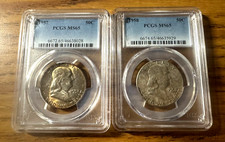 TWO COIN SET 1957-P AND 1958-P FRANKLIN 50C PCGS MS65 picture