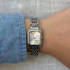 Silver Rectangle Watch, Silver Dial Quartz Watch, Y2K Wristwatch, Vintage 2000s picture