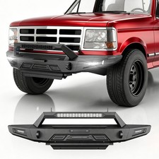 For 1992-1997 Ford F150 F250 F350 Steel Front Bumper w/ Winch Plate LED Lights picture