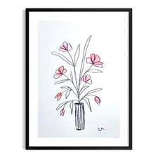 Botanical in Vase Original Abstract Painting  5x7 Pink White Modern Wall Art picture