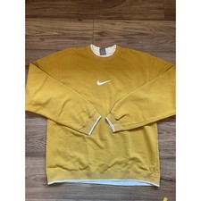 Vintage Nike Center Swoosh Double Neck Crewneck Sweatshirt Gold Yellow Size L picture