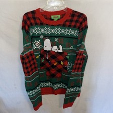 Peanuts Men’s Holiday Sweater Size XL Green Red Outdoors Going Out Party  picture