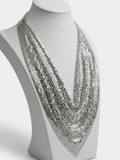 VTG Whiting & Davis Silver Tone Mesh Scarf Bib Statement Necklace Disco Retro picture
