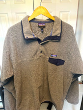 Patagonia Synchilla Snap-T Fleece Pullover Gray Navy Trim Mens Size Large L picture