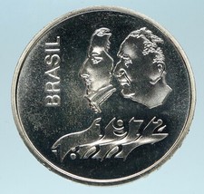 1972 BRAZIL w Pedro I and General Emelio Antique Silver 20 Cruzeiros Coin i83491 picture