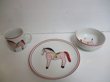 Vintge  Winterthur Child's Red/White Horse 3pc China Set Mug/Cup Bowl Plate picture