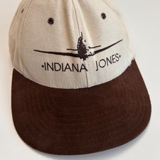 Vtg Indiana Jones Snapback Hat Beige Suede Bill Embroidered Plane USA LucasFilm picture