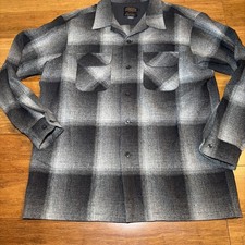 Pendleton The Original Board Shirt Men's Size L Gray Black Plaid 100%Virgin Wool picture