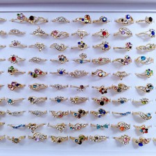 5-50Pcs Wholesale Colorful Crystal Mixed Rings Bulk Finger Band Ring Jewelry Lot picture