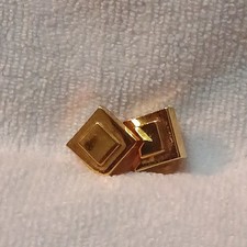Vtg ST. JOHN Gold Tone Square Modernist Mid Century Clip On Earrings Signed picture