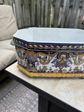 Vintage French Faience Jardiniere Planter Géo 3631 France Hand Painted Floral picture